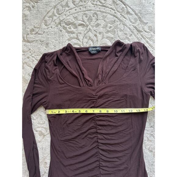 Bebe Y2K Chocolate Brown Ruched Cutout Long Sleeve Top Women’s Medium - Picture 3 of 6